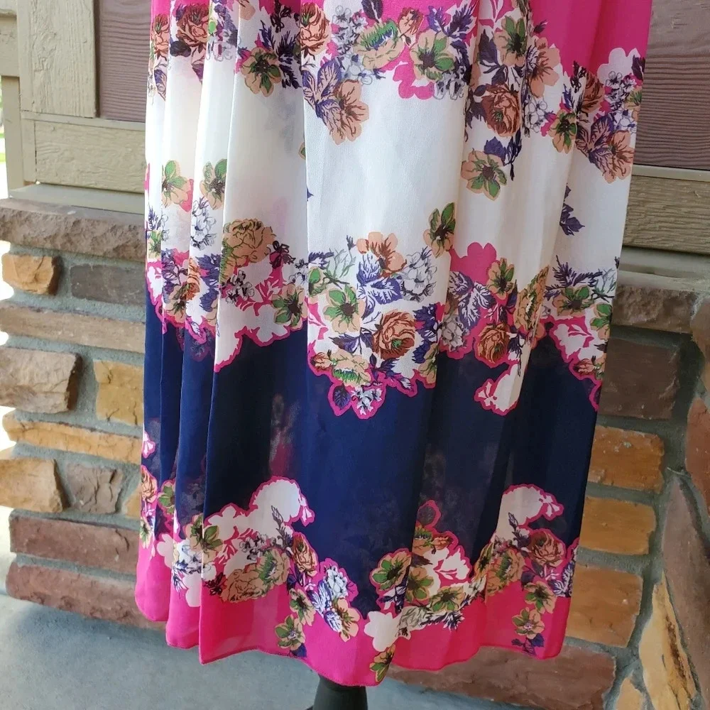 Korean Style Women Chiffon Floral Printed Midi Long Big Dress Size Medium